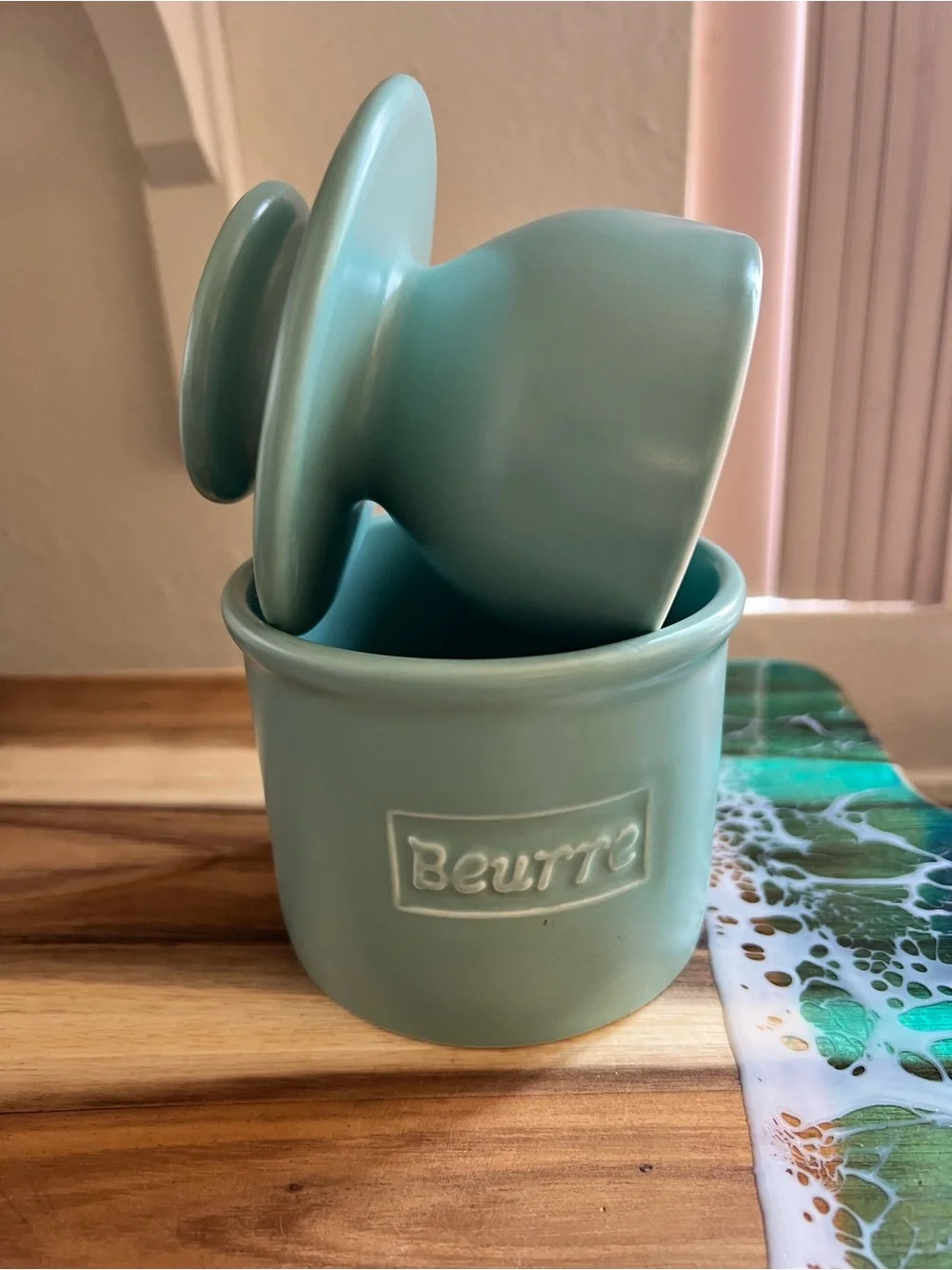 Ceramic Butter Crock - Seafoam Green